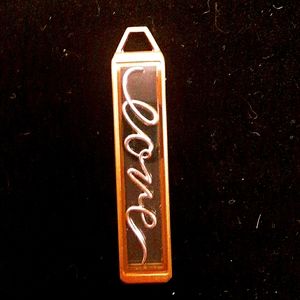 Vertical living locket with "love"